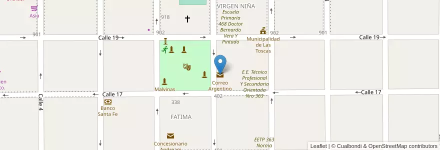 Mapa de ubicacion de Correo Argentino en Аргентина, Санта-Фе, Departamento General Obligado, Municipio De Las Toscas.