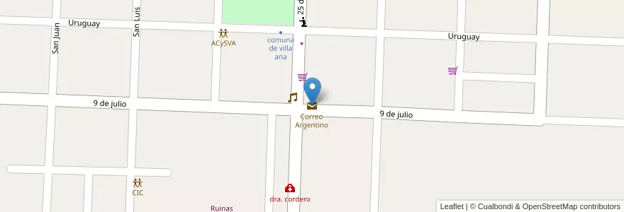Mapa de ubicacion de Correo Argentino en Argentine, Santa Fe, Departamento General Obligado, Municipio De Villa Ana.