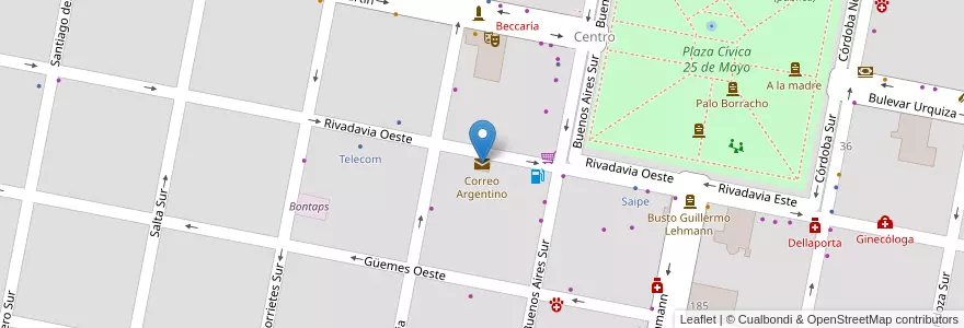 Mapa de ubicacion de Correo Argentino en Argentine, Santa Fe, Departamento Castellanos, Municipio De Humberto Primo, Humberto Primo.
