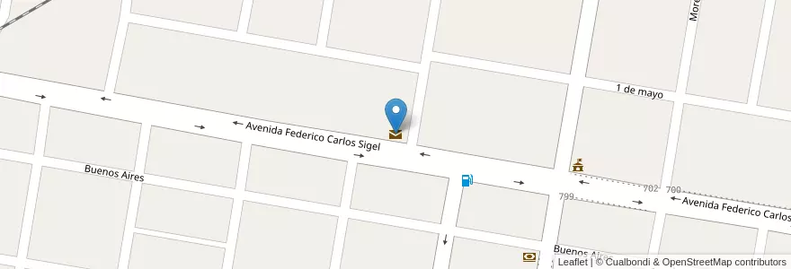 Mapa de ubicacion de Correo Argentino en Arjantin, Santa Fe, Departamento General Obligado, Municipio De Malabrigo.