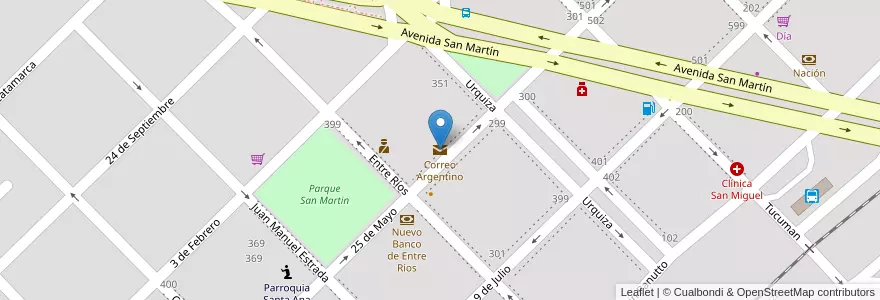 Mapa de ubicacion de Correo Argentino en الأرجنتين, إنتري ريوس, Departamento Paraná, Viale, Distrito Quebracho.