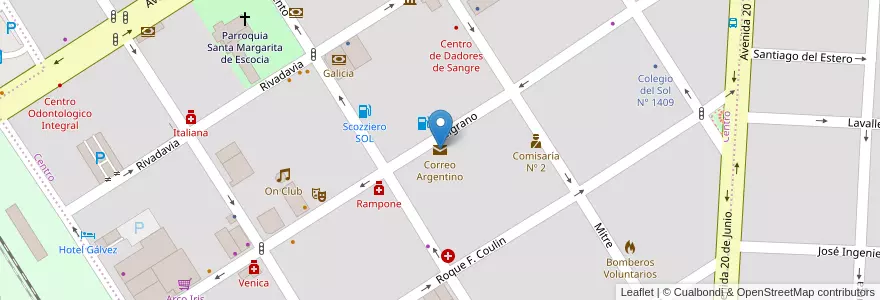 Mapa de ubicacion de Correo Argentino en آرژانتین, سانتافه, Departamento San Jerónimo, Municipio De Gálvez, Gálvez.