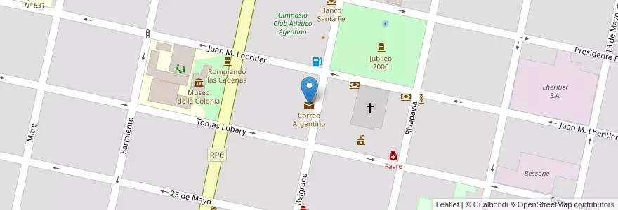 Mapa de ubicacion de Correo Argentino en Argentinien, Santa Fe, Departamento Las Colonias, San Carlos Centro, San Carlos Centro.