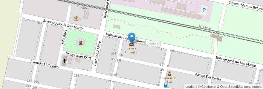 Mapa de ubicacion de Correo Argentino en الأرجنتين, سانتا في, Departamento San Lorenzo, Municipio De San Jerónimo Sud, San Jerónimo Sud.
