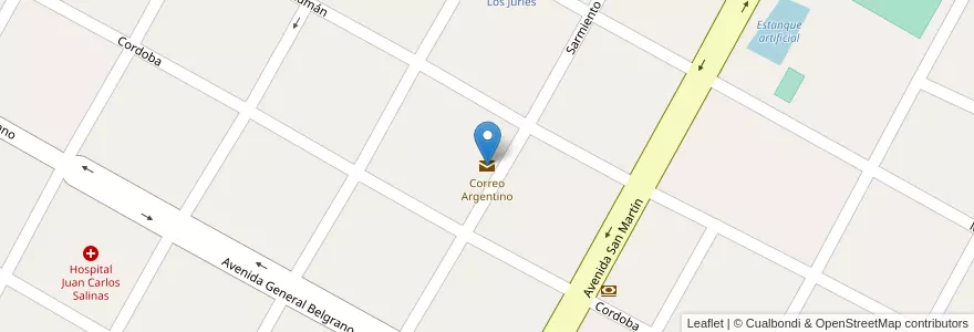 Mapa de ubicacion de Correo Argentino en Argentine, Santiago Del Estero, Departamento General Taboada.