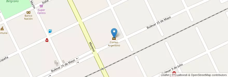 Mapa de ubicacion de Correo Argentino en الأرجنتين, سانتا في, Departamento Constitución, Municipio De Alcorta.