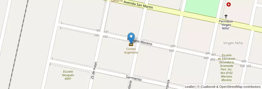 Mapa de ubicacion de Correo Argentino en Argentinië, Santa Fe, Municipio De San Guillermo, Departamento San Cristóbal.