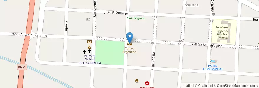 Mapa de ubicacion de Correo Argentino en アルゼンチン, ラ・リオハ州, Departamento General Belgrano.