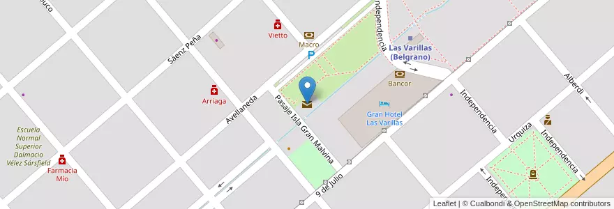 Mapa de ubicacion de Correo Argentino en 阿根廷, Córdoba, Departamento San Justo, Pedanía Sacanta, Municipio De Las Varillas, Las Varillas.