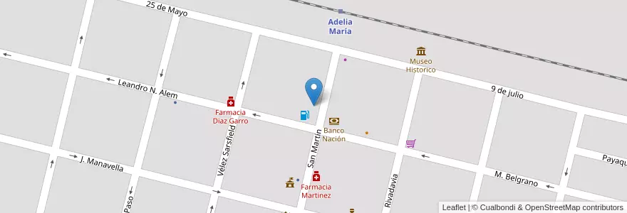 Mapa de ubicacion de Correo Argentino en الأرجنتين, Córdoba, Departamento Río Cuarto, Pedanía Cautiva, Municipio De Adelia María, Adelia María.