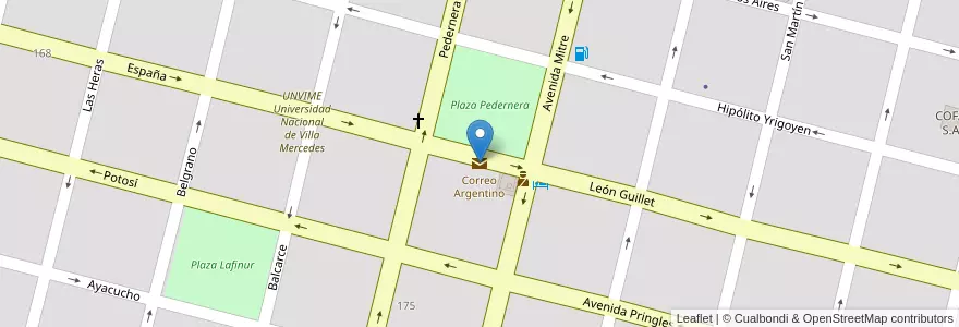 Mapa de ubicacion de Correo Argentino en آرژانتین, San Luis, General Pedernera, Villa Mercedes, Municipio De Villa Mercedes.