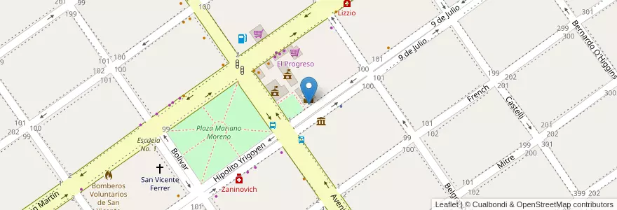 Mapa de ubicacion de Correo Argentino en Arjantin, Buenos Aires, Partido De San Vicente.