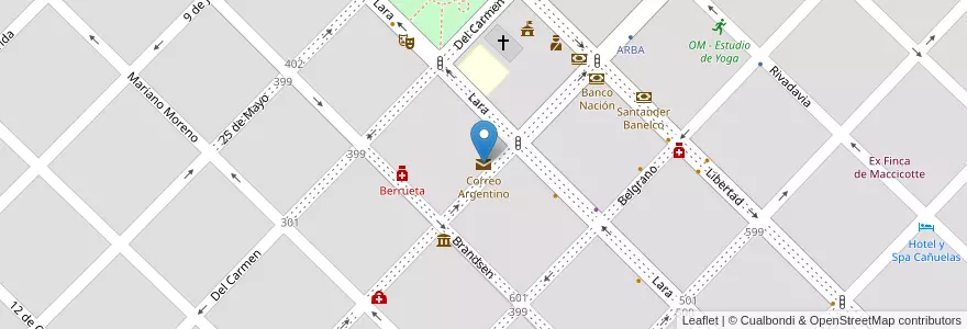 Mapa de ubicacion de Correo Argentino en Arjantin, Buenos Aires, Partido De Cañuelas, Cañuelas.