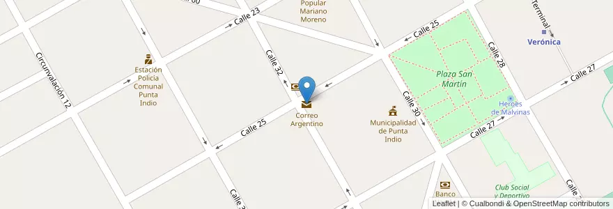 Mapa de ubicacion de Correo Argentino en Argentinien, Provinz Buenos Aires, Partido De Punta Indio.