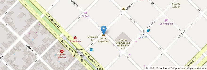 Mapa de ubicacion de Correo Argentino en アルゼンチン, ブエノスアイレス州, Partido De Colón, Colón.