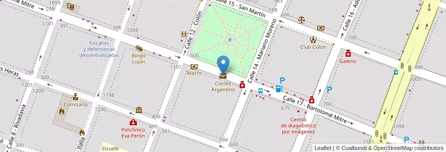 Mapa de ubicacion de Correo Argentino en Arjantin, Buenos Aires, Partido De Luján.