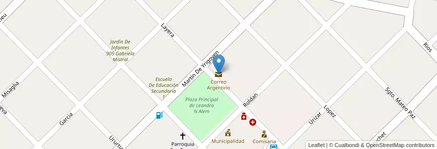 Mapa de ubicacion de Correo Argentino en アルゼンチン, ブエノスアイレス州, Partido De Leandro N. Alem.