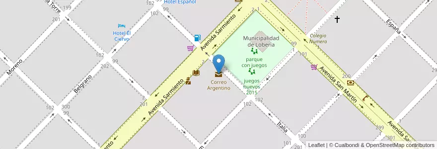 Mapa de ubicacion de Correo Argentino en Argentinië, Buenos Aires, Partido De Lobería, Lobería.