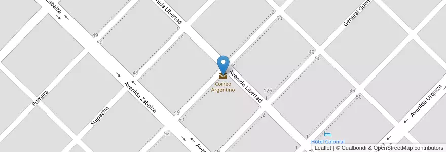 Mapa de ubicacion de Correo Argentino en 阿根廷, 布宜诺斯艾利斯省, Partido De Benito Juárez, Benito Juárez.