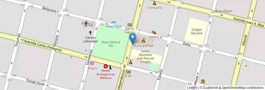 Mapa de ubicacion de Correo Argentino en Argentinië, Córdoba, Departamento Presidente Roque Sáenz Peña, Pedanía La Amarga, Municipio De Laboulaye, Laboulaye.