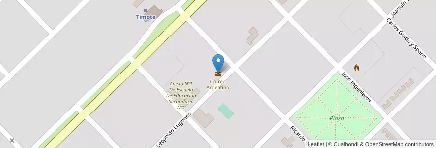 Mapa de ubicacion de Correo Argentino en 阿根廷, 布宜诺斯艾利斯省, Partido De Carlos Tejedor, Timote.