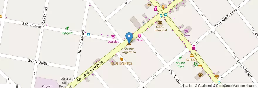Mapa de ubicacion de Correo Argentino en アルゼンチン, ブエノスアイレス州, Partido De Tres De Febrero, Santos Lugares.