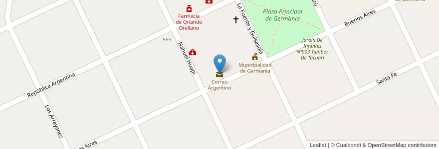 Mapa de ubicacion de Correo Argentino en 阿根廷, 布宜诺斯艾利斯省, Partido De General Pinto.