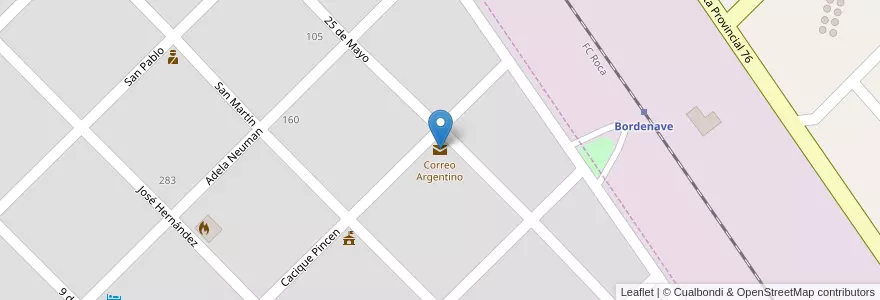 Mapa de ubicacion de Correo Argentino en Arjantin, Buenos Aires, Partido De Puan, Bordenave.