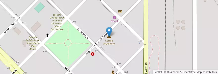 Mapa de ubicacion de Correo Argentino en الأرجنتين, بوينس آيرس, Partido De Patagones, Villalonga.