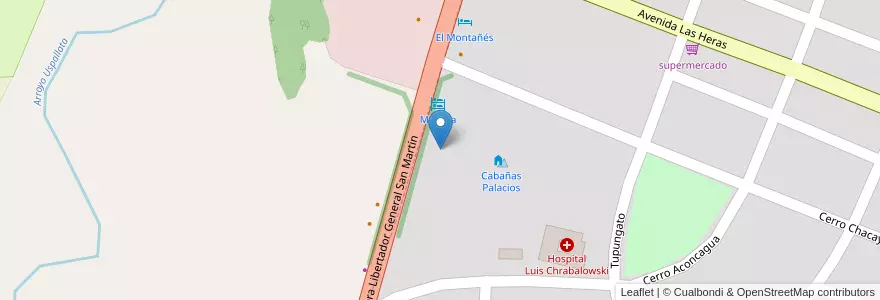 Mapa de ubicacion de Correo Argentino en Arjantin, Şili, Mendoza, Departamento Las Heras, Distrito Uspallata.