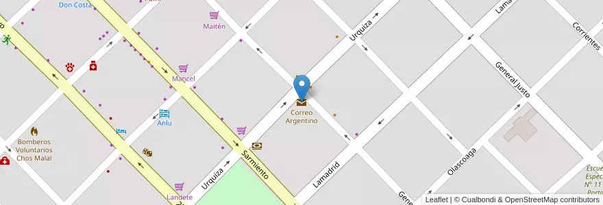 Mapa de ubicacion de Correo Argentino en Argentina, Chile, Neuquén, Departamento Chos Malal, Chos Malal, Chos Malal.