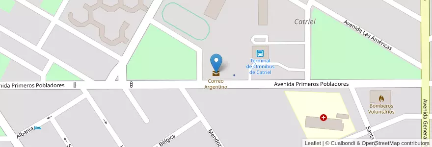 Mapa de ubicacion de Correo Argentino en الأرجنتين, تشيلي, ريو نيغرو, Catriel, Departamento General Roca.