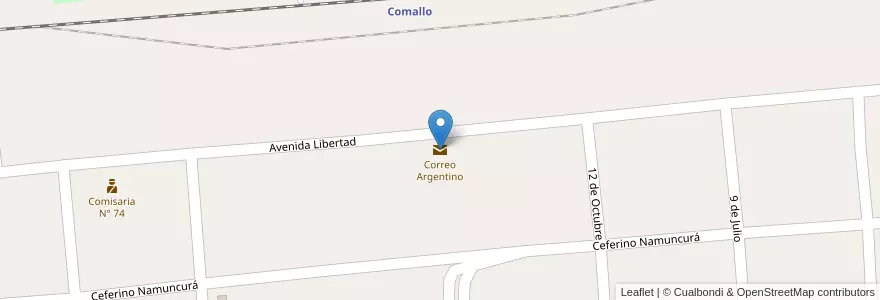 Mapa de ubicacion de Correo Argentino en آرژانتین, شیلی, استان ریو نگرو، آرژانتین, Departamento Pilcaniyeu, Comallo.