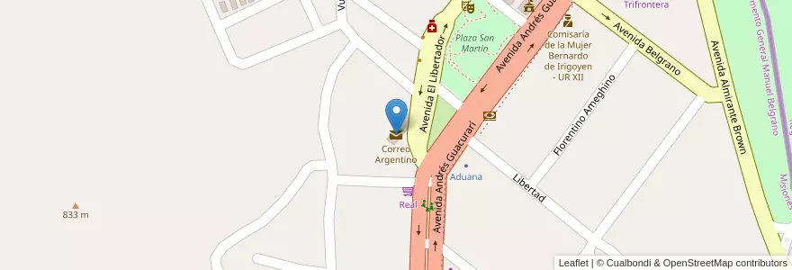 Mapa de ubicacion de Correo Argentino en アルゼンチン, ミシオネス州, Departamento General Manuel Belgrano, Municipio De Bernardo De Irigoyen.