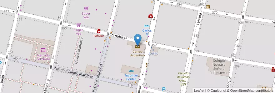 Mapa de ubicacion de Correo Argentino en Argentina, Tucumán, San Miguel De Tucumán, Departamento Capital, San Miguel De Tucumán.
