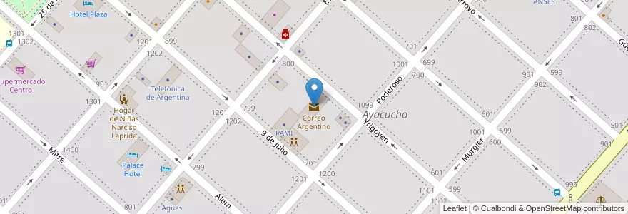 Mapa de ubicacion de Correo Argentino en Argentina, Buenos Aires, Partido De Ayacucho, Ayacucho.