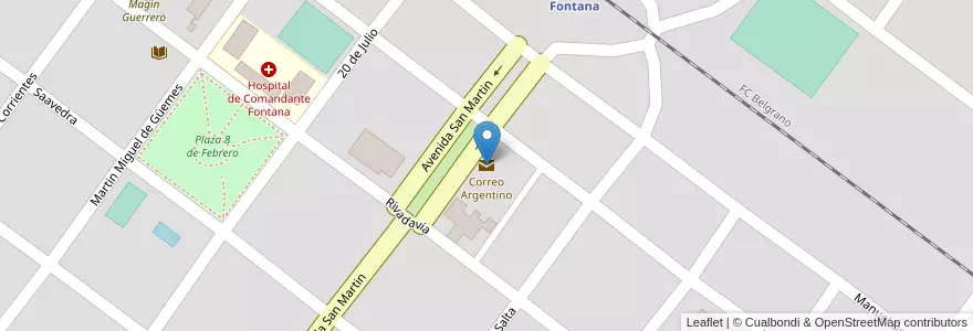 Mapa de ubicacion de Correo Argentino en 阿根廷, Formosa, Departamento Patiño, Municipio De Comandante Fontana.