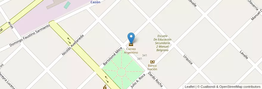 Mapa de ubicacion de Correo Argentino en آرژانتین, استان بوئنوس آیرس, Partido De Pehuajó, Mones Cazón.