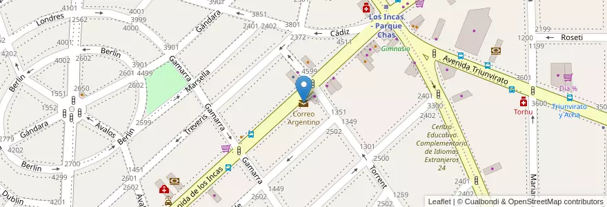 Mapa de ubicacion de Correo Argentino en アルゼンチン, Ciudad Autónoma De Buenos Aires, ブエノスアイレス, Comuna 15.