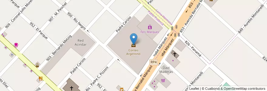 Mapa de ubicacion de Correo Argentino en Arjantin, Buenos Aires, Partido De Tres De Febrero, Pablo Podestá.