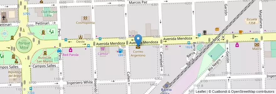 Mapa de ubicacion de Correo Argentino en Argentina, Santa Fe, Departamento Rosario, Municipio De Rosario, Rosário.