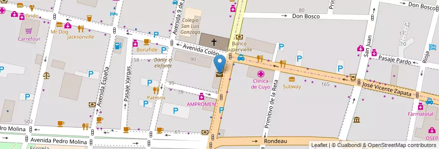 Mapa de ubicacion de Correo Argentino en Arjantin, Şili, Mendoza, Departamento Capital, Sección 2ª Barrio Cívico, Ciudad De Mendoza.