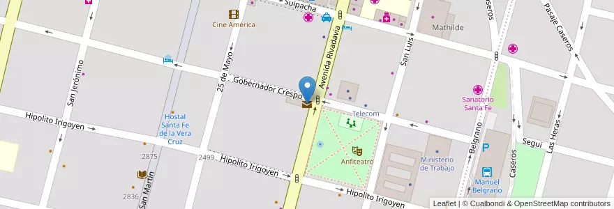 Mapa de ubicacion de Correo argentino en Arjantin, Santa Fe, Departamento La Capital, Santa Fe Capital, Santa Fe.