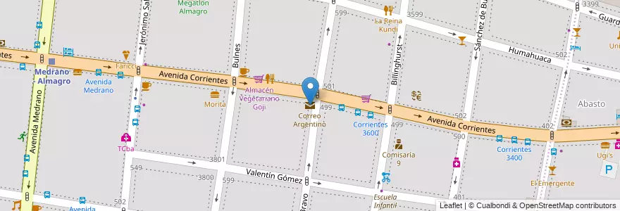 Mapa de ubicacion de Correo Argentino, Almagro en آرژانتین, Ciudad Autónoma De Buenos Aires, Comuna 5, Buenos Aires.