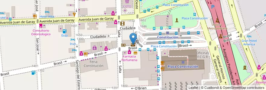 Mapa de ubicacion de Correo Argentino, Constitucion en Аргентина, Буэнос-Айрес, Comuna 4, Comuna 1, Буэнос-Айрес.