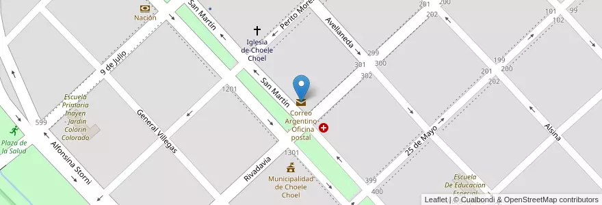 Mapa de ubicacion de Correo Argentino - Oficina postal en 아르헨티나, 리오네그로주, Departamento Avellaneda, Choele Choel.