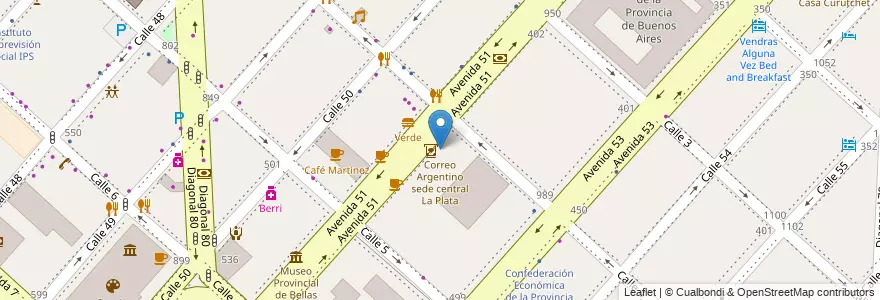 Mapa de ubicacion de Correo Argentino sede central La Plata, Casco Urbano en Arjantin, Buenos Aires, Partido De La Plata, La Plata.