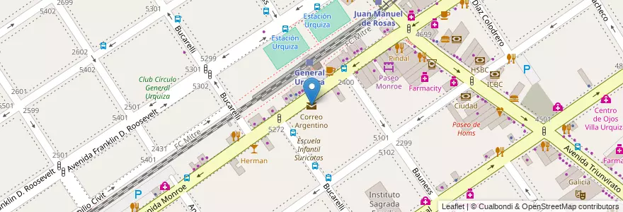 Mapa de ubicacion de Correo Argentino, Villa Urquiza en Argentinien, Ciudad Autónoma De Buenos Aires, Comuna 12, Buenos Aires.