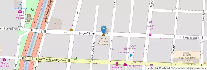 Mapa de ubicacion de Correo Privado Servemar en 阿根廷, 智利, Mendoza, Departamento Guaymallén, Distrito San José.