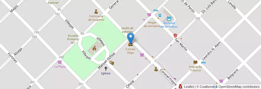 Mapa de ubicacion de Correo Viejo en Arjantin, Buenos Aires, Partido De Guaminí, Guaminí.